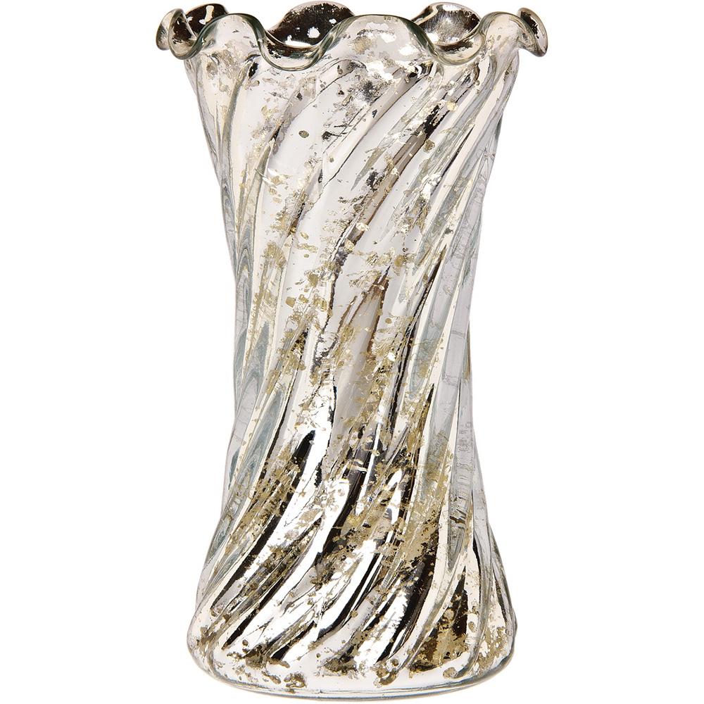 Vintage Mercury Glass Vase (6-Inch, Grace Ruffled Swirl Design, Silver) - Decorative Flower Vase - For Home Decor and Wedding Centerpieces - AsianImportStore.com - B2B Wholesale Lighting and Decor