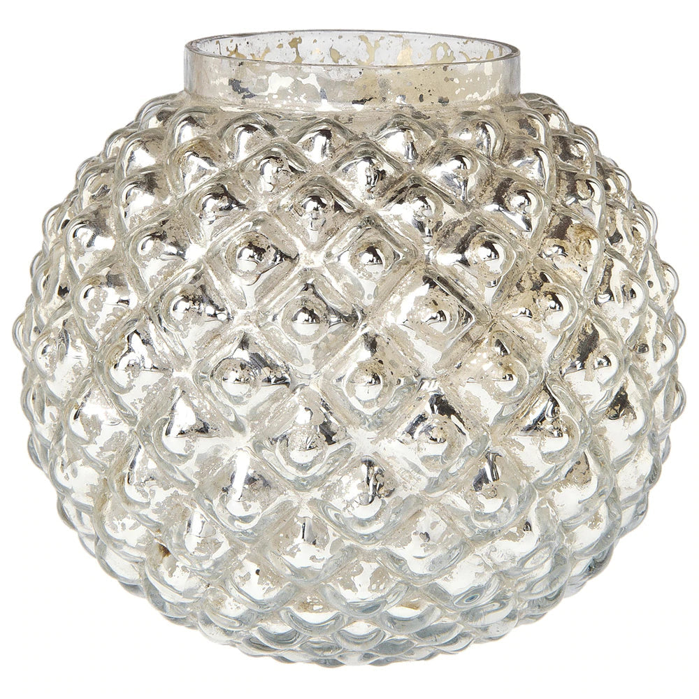 BLOWOUT (20 PACK) Vintage Mercury Glass Vase (5-Inch, Hazel Bubble Design, Silver) - Decorative Flower Vase - For Home Decor, Party Decorations and Wedding Centerpieces