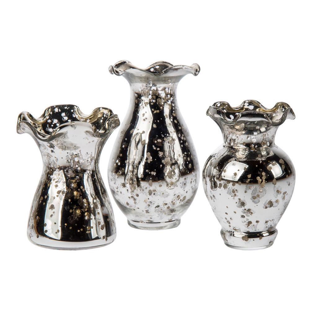 (Discontinued) (102 PACK) Vintage Mercury Glass Vase (Violet Design, Silver) - Decorative Flower Vase - For Home Decor and Wedding Centerpieces