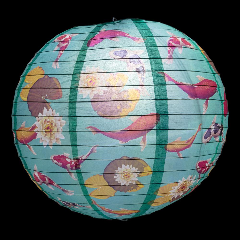 14" Japanese Koi Fish Pond Patterned Paper Lantern - AsianImportStore.com - B2B Wholesale Lighting and Decor