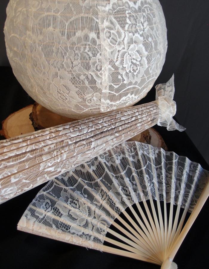 9" Beige / Ivory Lace Fabric Bamboo Hand Fan for Weddings - AsianImportStore.com - B2B Wholesale Lighting and Decor