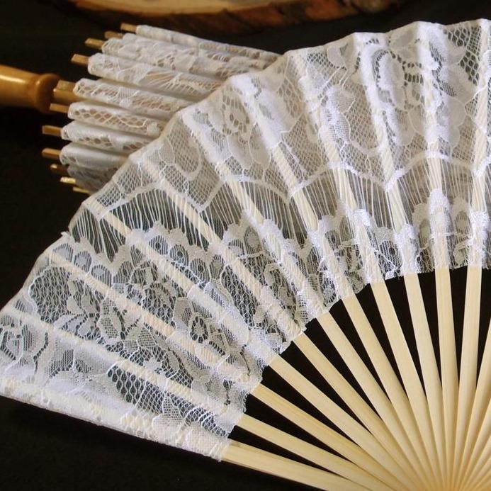 9" Beige / Ivory Lace Fabric Bamboo Hand Fan for Weddings - AsianImportStore.com - B2B Wholesale Lighting and Decor