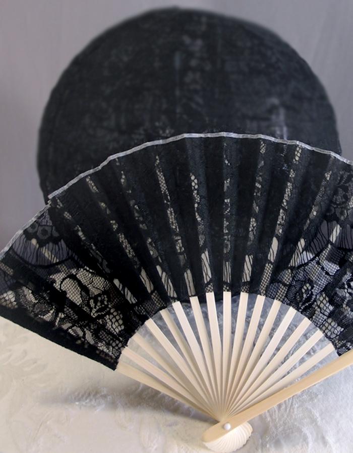 9" Black Lace Fabric Bamboo Hand Fan for Weddings - AsianImportStore.com - B2B Wholesale Lighting and Decor