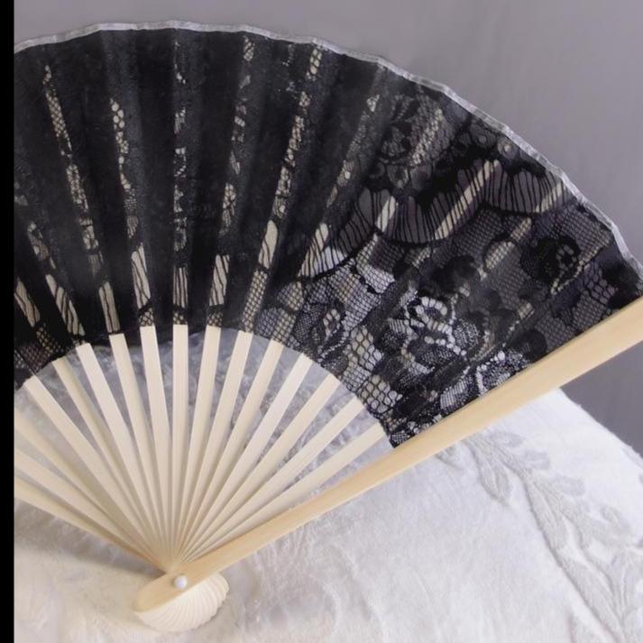 9" Black Lace Fabric Bamboo Hand Fan for Weddings - AsianImportStore.com - B2B Wholesale Lighting and Decor