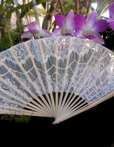 9" White Lace Fabric Bamboo Hand Fan for Weddings - AsianImportStore.com - B2B Wholesale Lighting and Decor