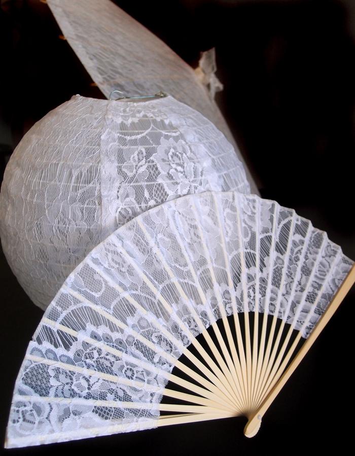 9" White Lace Fabric Bamboo Hand Fan for Weddings - AsianImportStore.com - B2B Wholesale Lighting and Decor