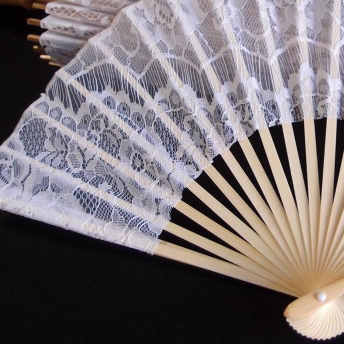 9" White Lace Fabric Bamboo Hand Fan for Weddings - AsianImportStore.com - B2B Wholesale Lighting and Decor