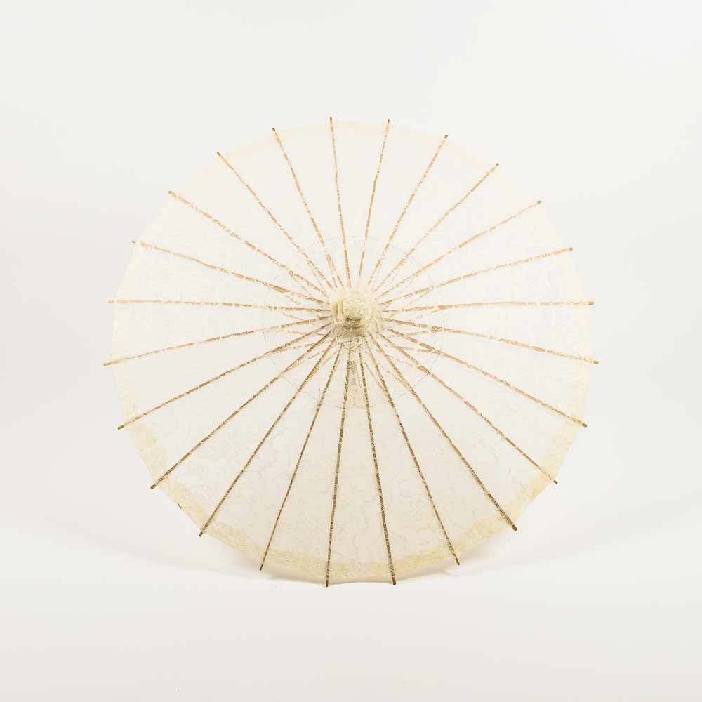 28" Beige / Ivory Lace Cotton Fabric Bamboo Parasol Umbrella - AsianImportStore.com - B2B Wholesale Lighting and Decor