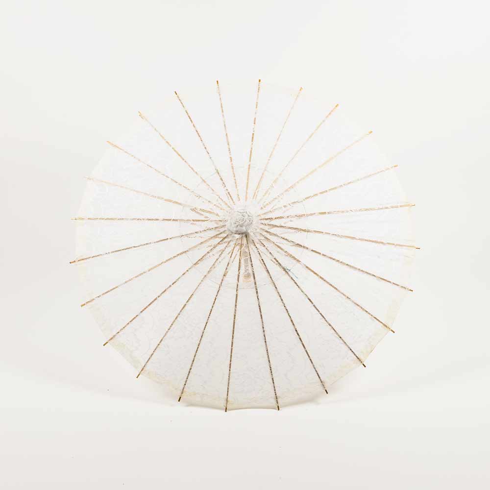28" White Lace Cotton Fabric Bamboo Parasol Umbrella - AsianImportStore.com - B2B Wholesale Lighting and Decor