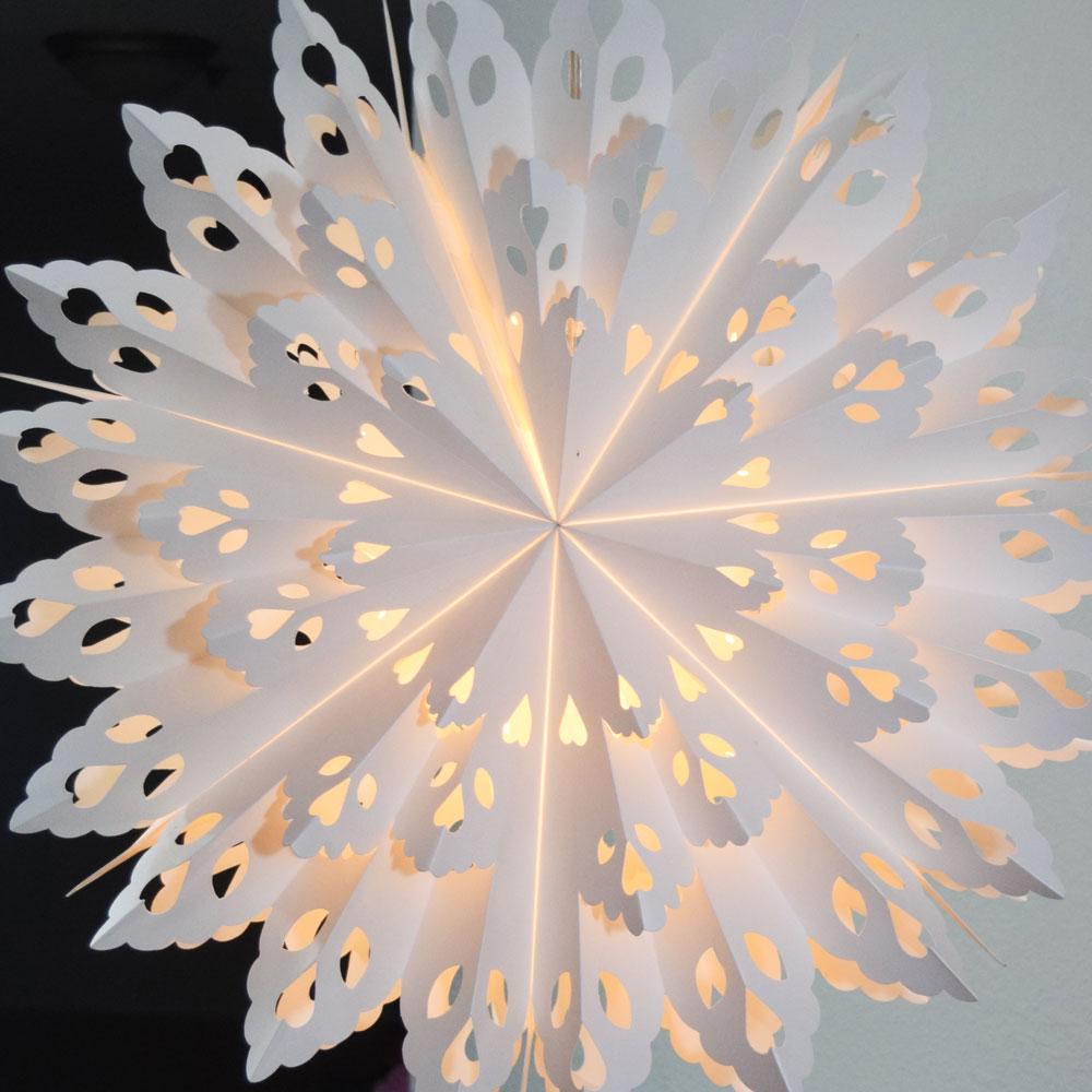 Quasimoon Pizzelle Paper Star Lantern (32-Inch, White, Winter Wreath Snowflake Design) - Great With or Without Lights - Holiday Snowflake Decorations - AsianImportStore.com - B2B Wholesale Lighting and Decor