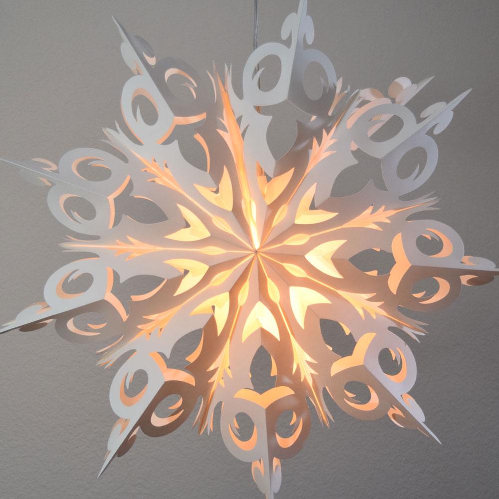  Quasimoon Pizzelle Paper Star Lantern (32-Inch, White, Winter Frozen Snowflake Design) - Great With or Without Lights - Holiday Snowflake Decorations - AsianImportStore.com - B2B Wholesale Lighting and Decor