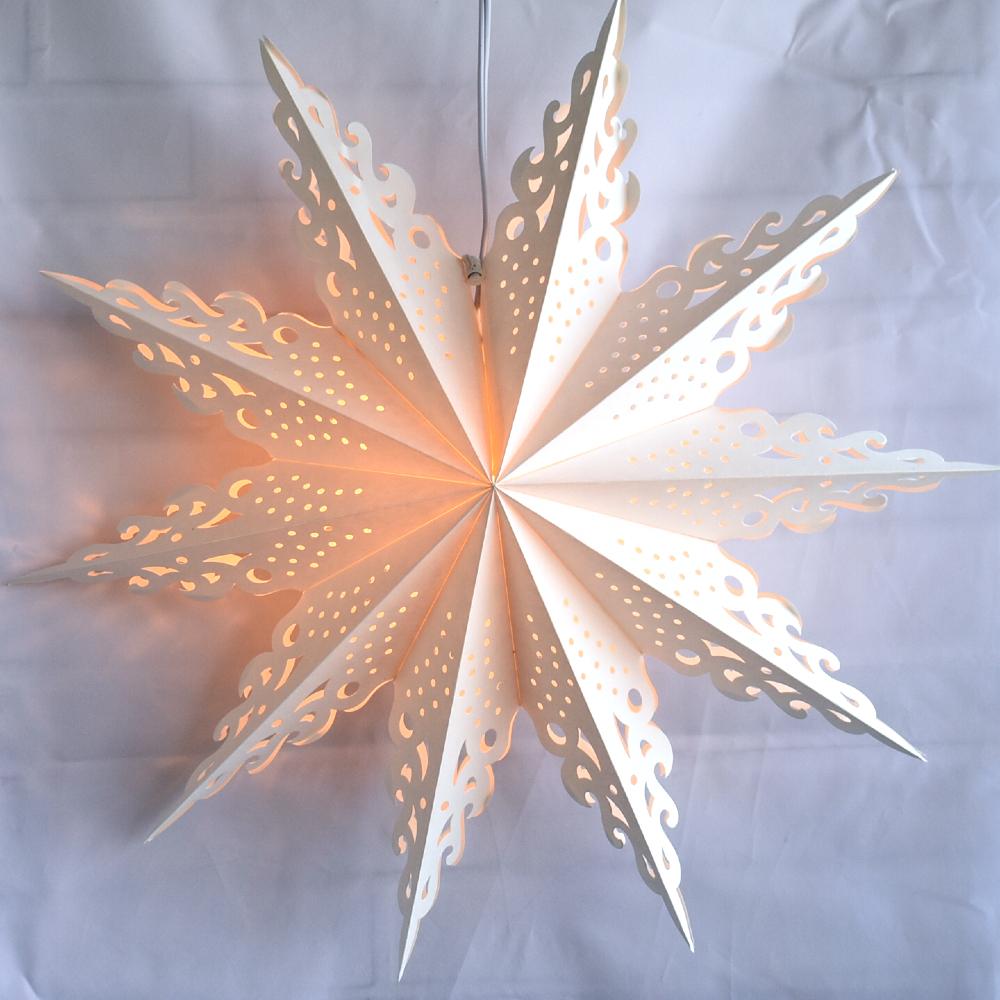 Quasimoon Pizzelle Paper Star Lantern (32-Inch, White, Ice Crystal Snowflake Design) - Great With or Without Lights - Holiday Snowflake Decorations - AsianImportStore.com - B2B Wholesale Lighting and Decor
