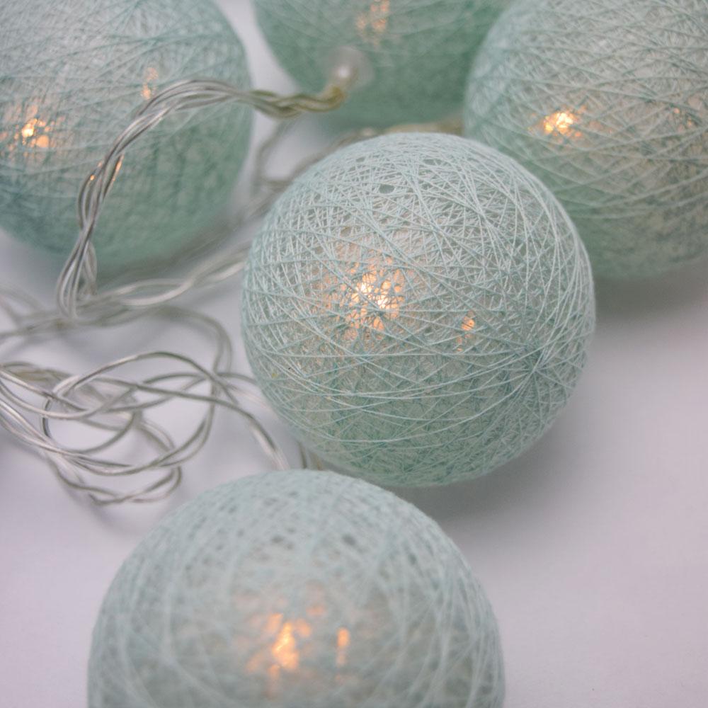 5.5 FT | 10 LED Battery Operated Arctic Spa Blue Round Cotton Ball String Lights With Timer - AsianImportStore.com - B2B Wholesale Lighting and Decor