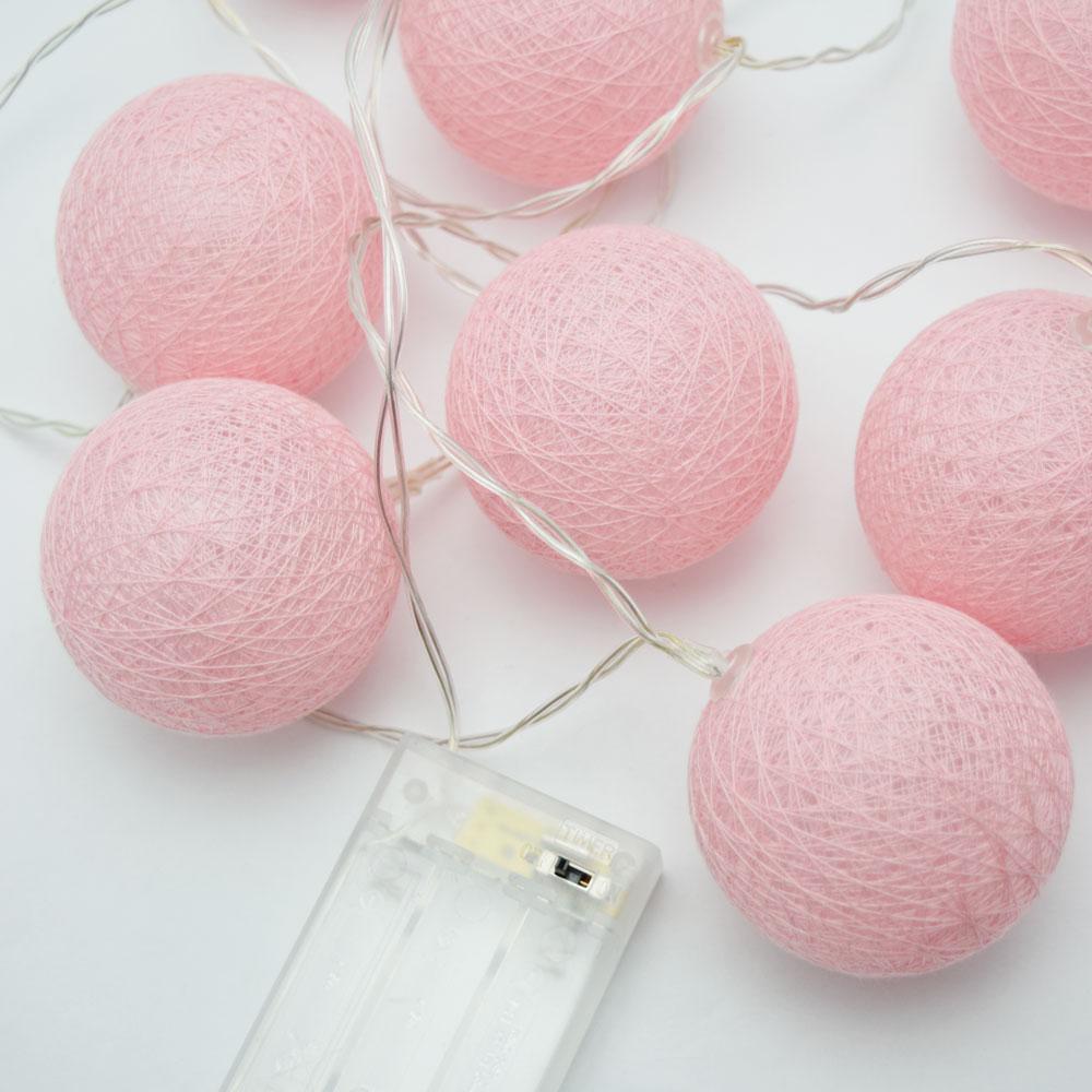 5.5 FT | 10 LED Battery Operated Pink Round Cotton Ball String Lights With Timer - AsianImportStore.com - B2B Wholesale Lighting and Decor