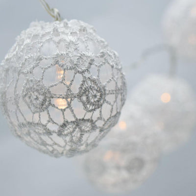 10 LED White Round Lace Fabric Ball String Light, 5.5 FT, Battery Operated - AsianImportStore.com - B2B Wholesale Lighting and Decor