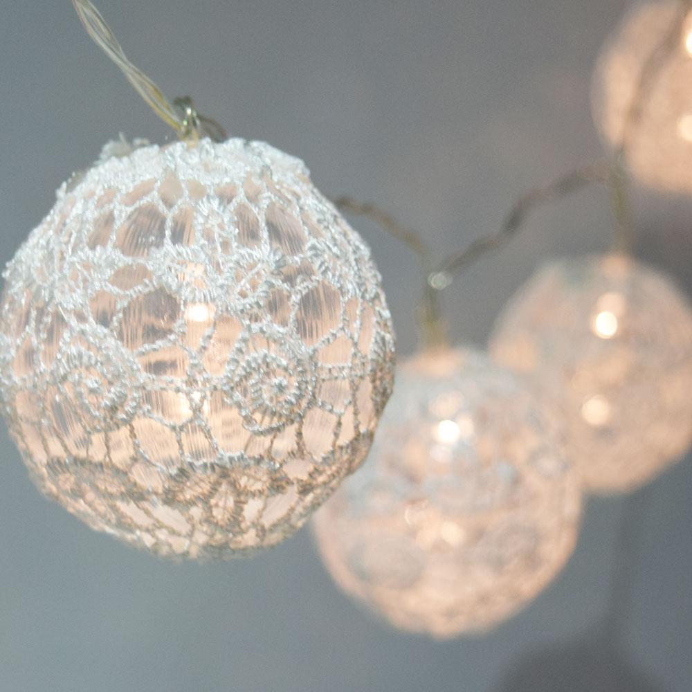 10 LED White Round Lace Fabric Ball String Light, 5.5 FT, Battery Operated - AsianImportStore.com - B2B Wholesale Lighting and Decor