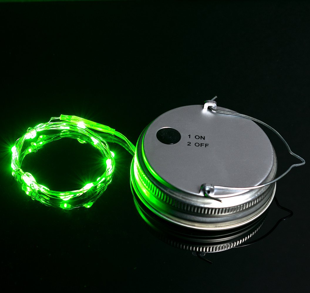 MoonBright&#8482; LED Mason Jar Lights, Battery Powered for Regular Mouth - Green (Lid Light Only) (50 PACK) - AsianImportStore.com - B2B Wholesale Lighting and Décor