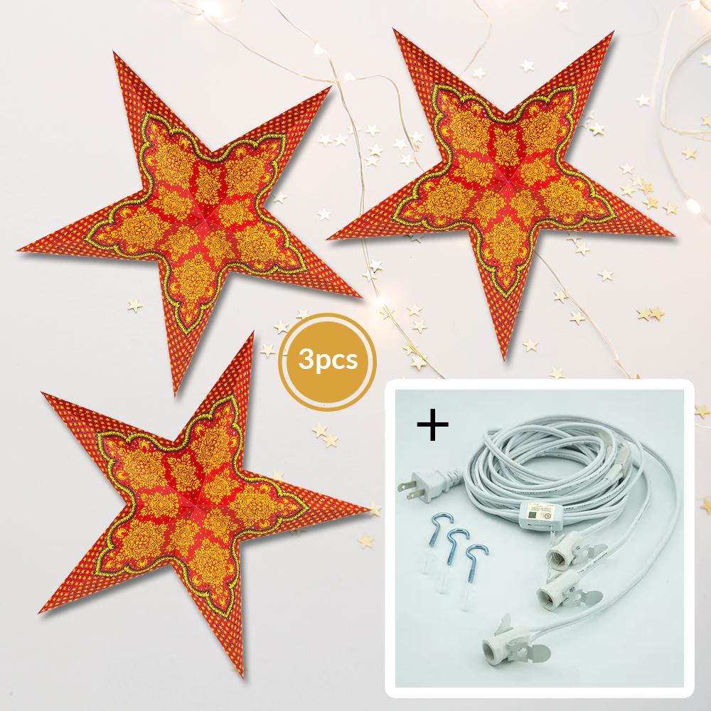 3-PACK + Cord | Arabian 24" Illuminated Paper Star Lanterns and Lamp Cord Hanging Decorations - AsianImportStore.com - B2B Wholesale Lighting and Decor