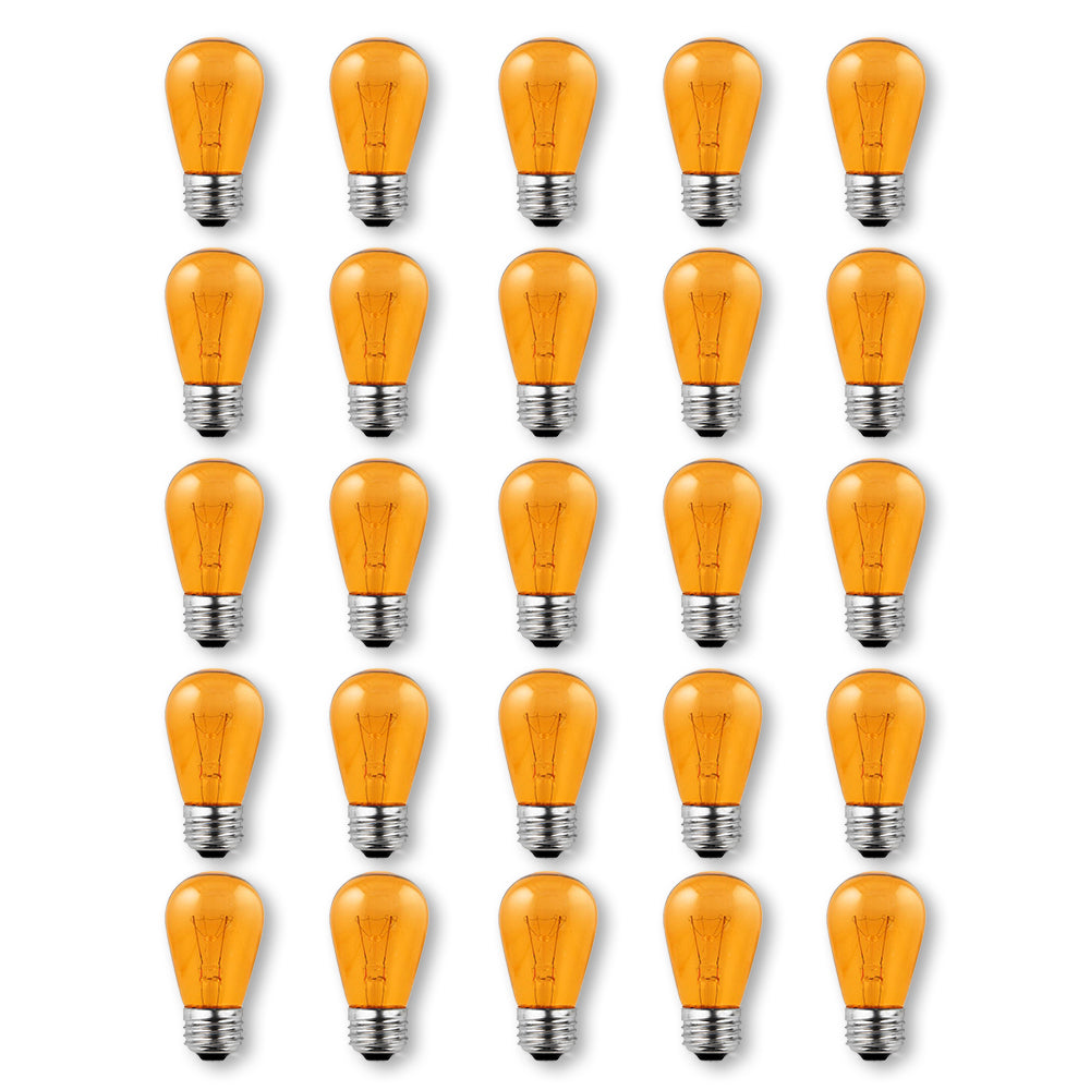 (Discontinued) Replacement Transparent Orange 11-Watt Incandescent S14 Sign Light Bulbs, E26 Medium Base (25 PACK)