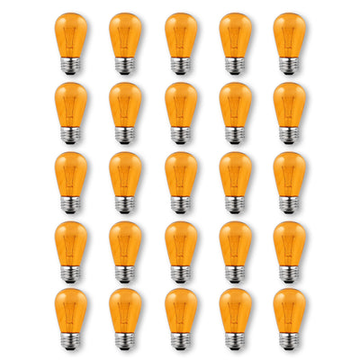 (Discontinued) Replacement Transparent Orange 11-Watt Incandescent S14 Sign Light Bulbs, E26 Medium Base (25 PACK)