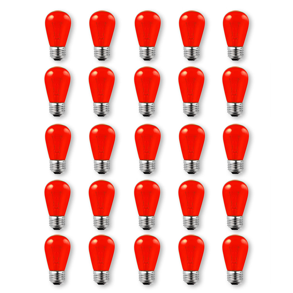 (Discontinued) Replacement Transparent Red 11-Watt Incandescent S14 Sign Light Bulbs, E26 Medium Base (25 PACK)