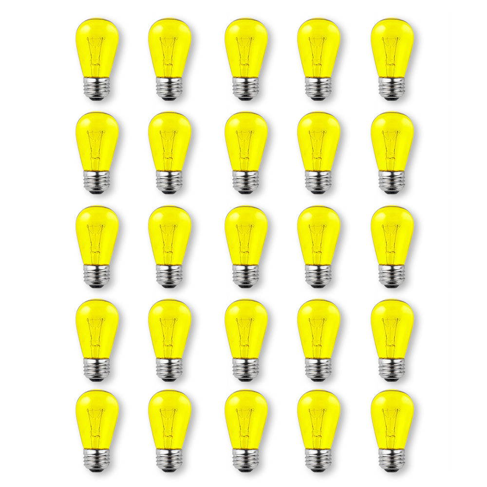 (Discontinued) Replacement Transparent Yellow 11-Watt Incandescent S14 Sign Light Bulbs, E26 Medium Base (25 PACK)
