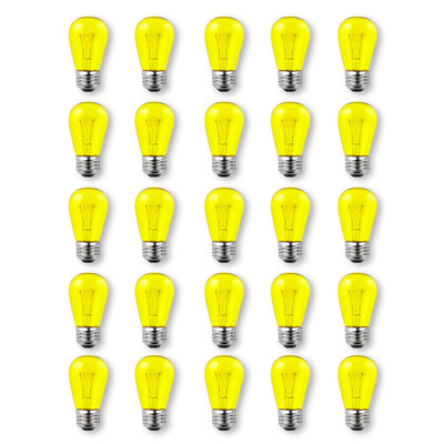 (Discontinued) Replacement Transparent Yellow 11-Watt Incandescent S14 Sign Light Bulbs, E26 Medium Base (25 PACK)