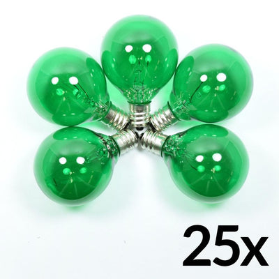 Replacement Transparent Green 7-Watt Incandescent G40 Globe Light Bulbs, E12 Candelabra Base (25 PACK) - AsianImportStore.com - B2B Wholesale Lighting and Decor
