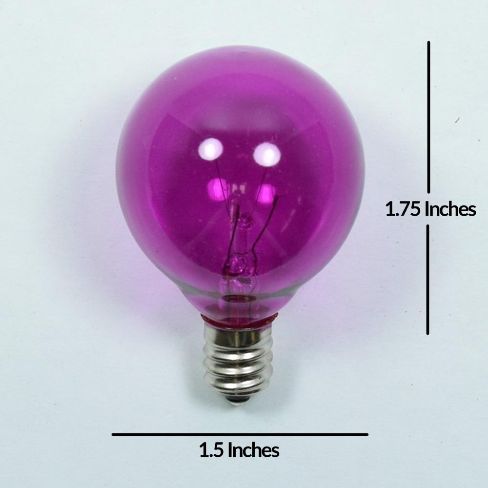 Replacement Transparent Violet 7-Watt Incandescent G40 Globe Light Bulbs, E12 Candelabra Base (25 PACK) - AsianImportStore.com - B2B Wholesale Lighting and Decor