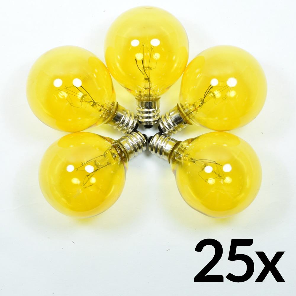 Replacement Transparent Yellow 7-Watt Incandescent G40 Globe Light Bulbs, E12 Candelabra Base (25 PACK) - AsianImportStore.com - B2B Wholesale Lighting and Decor