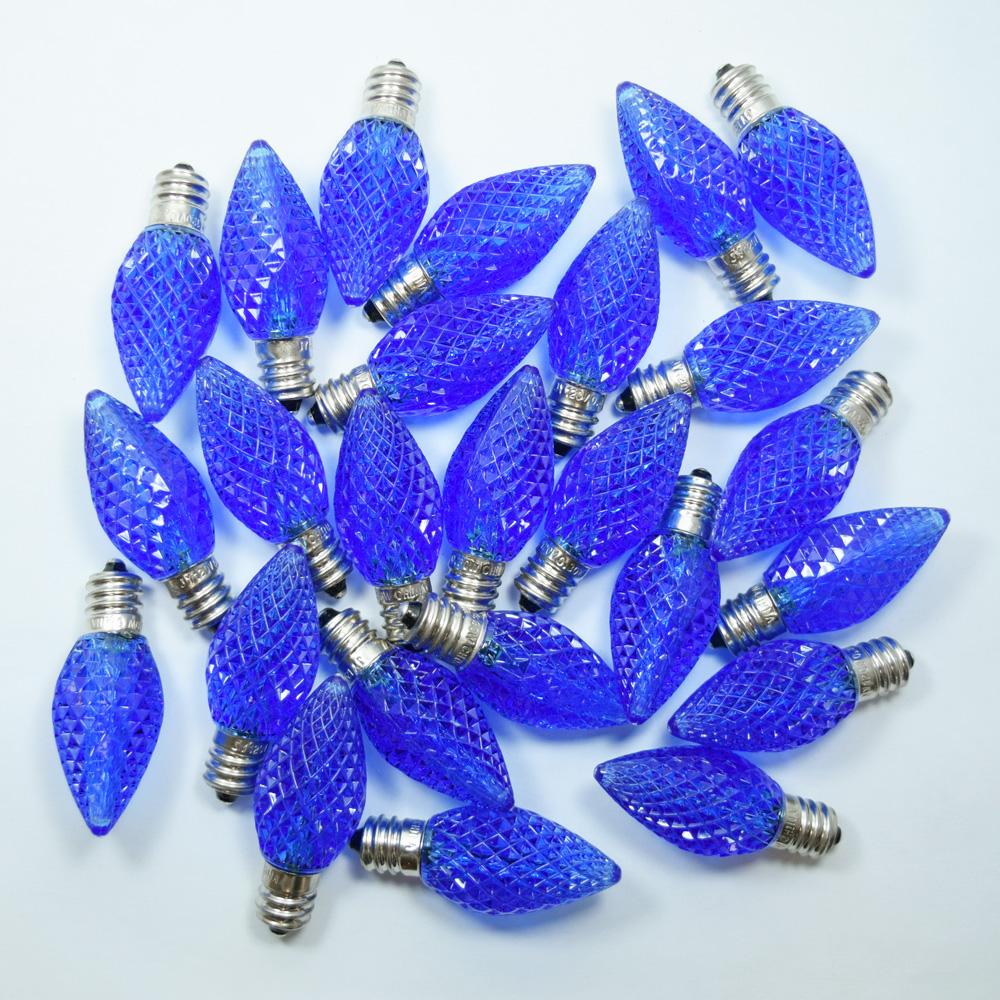 Replacement Blue 3 LED C7 Faceted Christmas Light Bulbs, E12 Candelabra Base (25 PACK) - AsianImportStore.com - B2B Wholesale Lighting and Decor