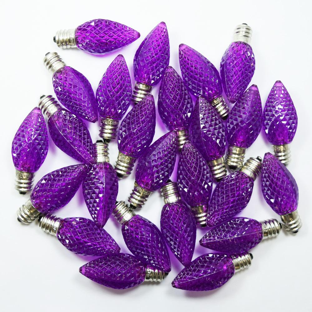 Replacement Purple 3 LED C7 Faceted Christmas Light Bulbs, E12 Candelabra Base (25 PACK) - AsianImportStore.com - B2B Wholesale Lighting and Decor