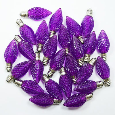 Replacement Purple 3 LED C7 Faceted Christmas Light Bulbs, E12 Candelabra Base (25 PACK) - AsianImportStore.com - B2B Wholesale Lighting and Decor