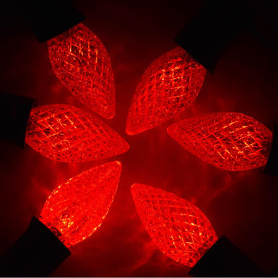 Replacement Red 3 LED C7 Faceted Christmas Light Bulbs, E12 Candelabra Base (25 PACK) - AsianImportStore.com - B2B Wholesale Lighting and Decor