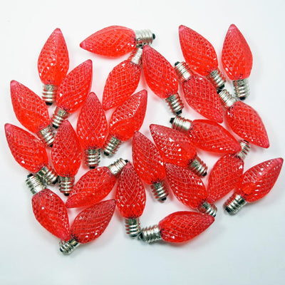 Replacement Red 3 LED C7 Faceted Christmas Light Bulbs, E12 Candelabra Base (25 PACK) - AsianImportStore.com - B2B Wholesale Lighting and Decor