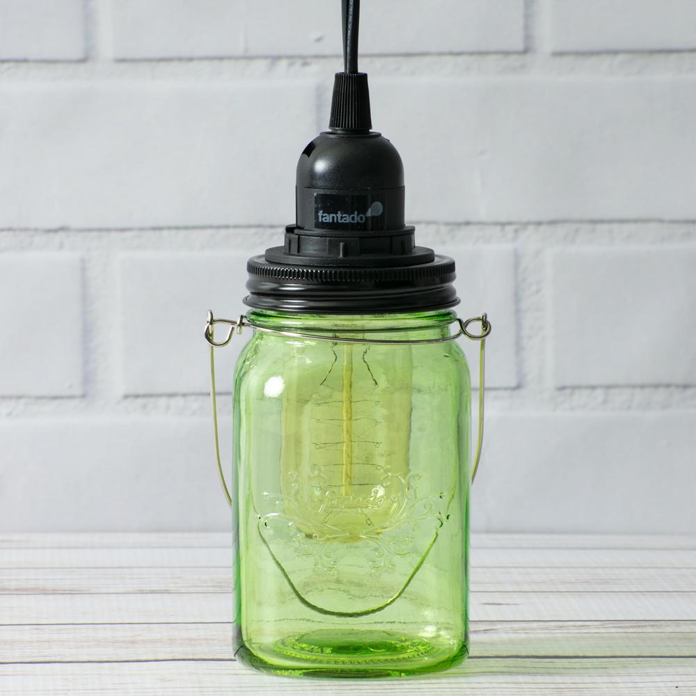  Light Lime Green Glass Mason Jar Pendant Light Kit, Regular Mouth, Black Cord, 15FT - AsianImportStore.com - B2B Wholesale Lighting and Decor