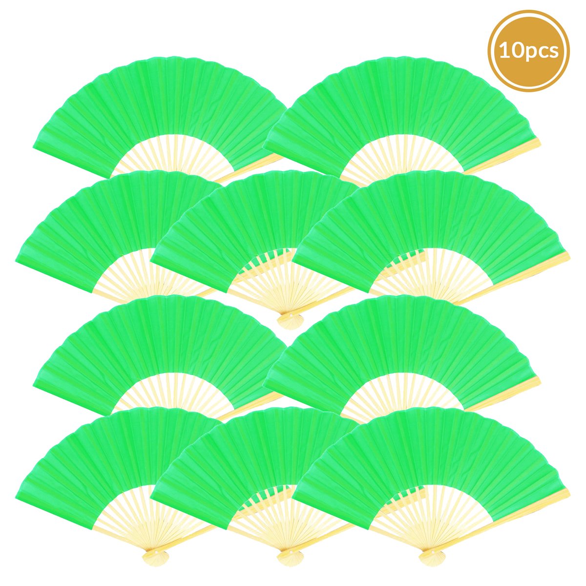  9" Light Lime Green Silk Hand Fans for Weddings (10 PACK) - AsianImportStore.com - B2B Wholesale Lighting and Decor