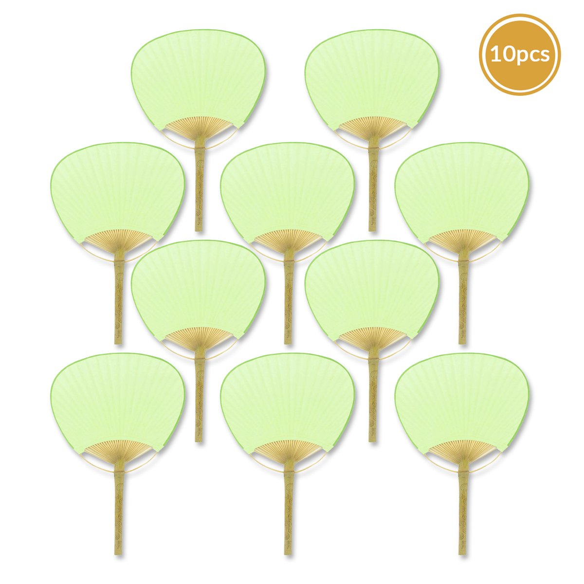 9" Light Lime Green Paddle Paper Hand Fans for Weddings (10 Pack) - AsianImportStore.com - B2B Wholesale Lighting and Decor