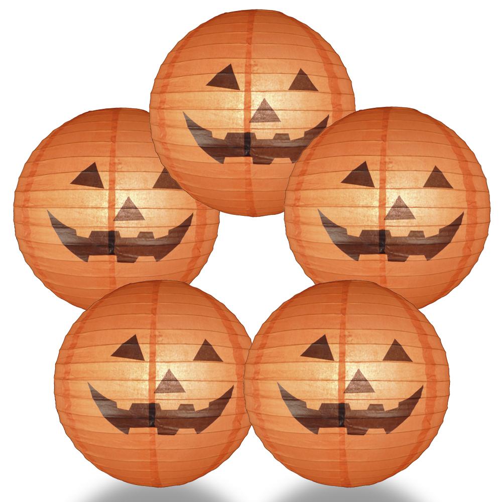 5 PACK | 16" Happy Jack-O-Lantern Halloween Paper Lantern - AsianImportStore.com - B2B Wholesale Lighting and Decor