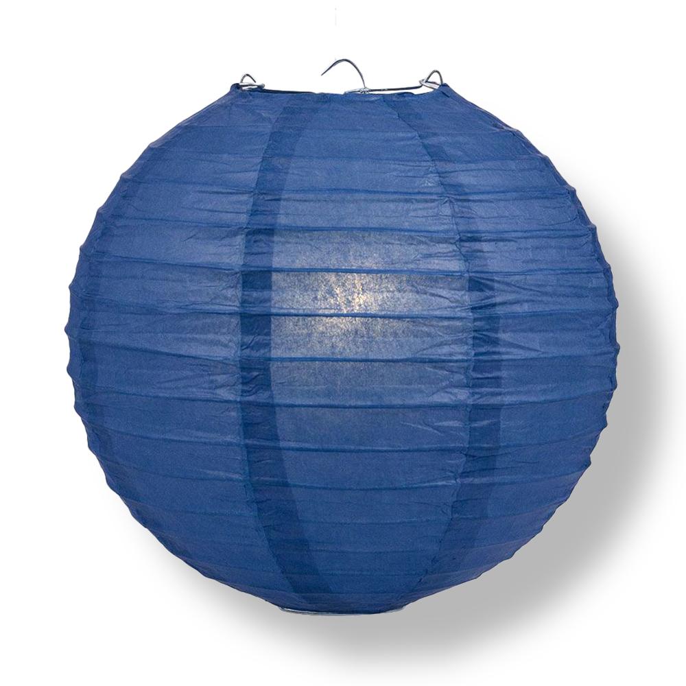 16" Navy Blue Round Paper Lantern, Even Ribbing, Chinese Hanging Wedding & Party Decoration - AsianImportStore.com - B2B Wholesale Lighting and Decor