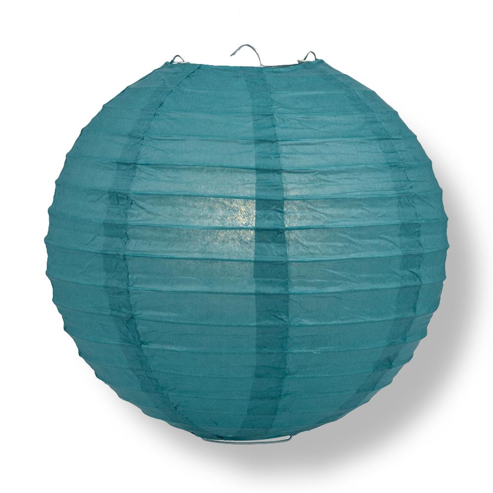 8" Tahiti Teal Round Paper Lantern, Even Ribbing, Chinese Hanging Wedding & Party Decoration - AsianImportStore.com - B2B Wholesale Lighting and Decor