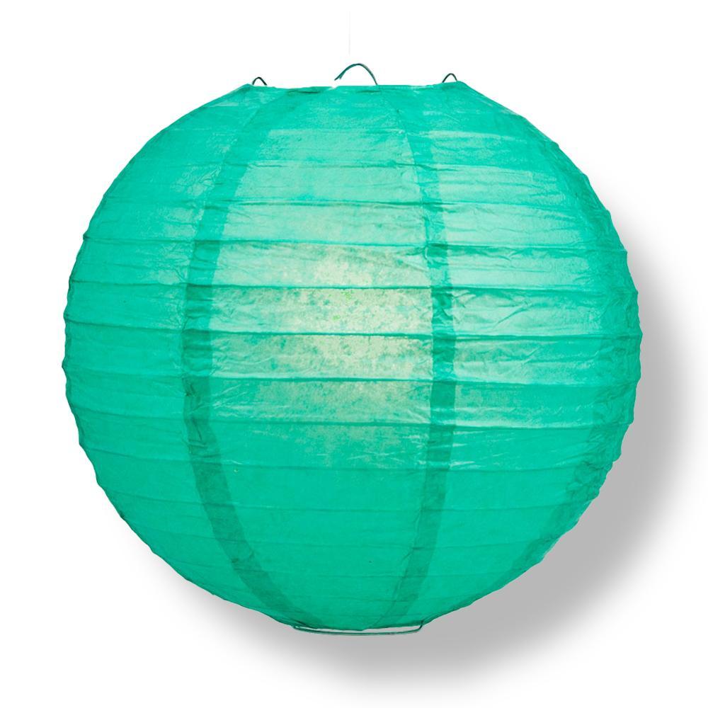 24" Teal Green Round Paper Lantern, Even Ribbing, Chinese Hanging Wedding & Party Decoration - AsianImportStore.com - B2B Wholesale Lighting and Decor