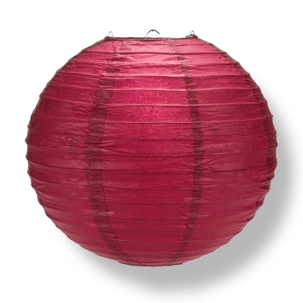 16" Velvet Rose Red Round Paper Lantern, Even Ribbing, Hanging Decoration - AsianImportStore.com - B2B Wholesale Lighting and Decor