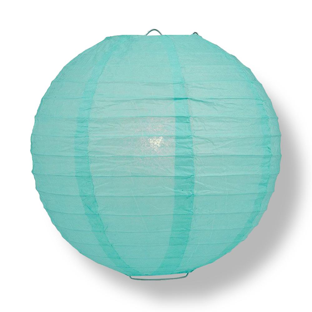 14" Water Blue Round Paper Lantern, Even Ribbing, Chinese Hanging Wedding & Party Decoration - AsianImportStore.com - B2B Wholesale Lighting and Decor