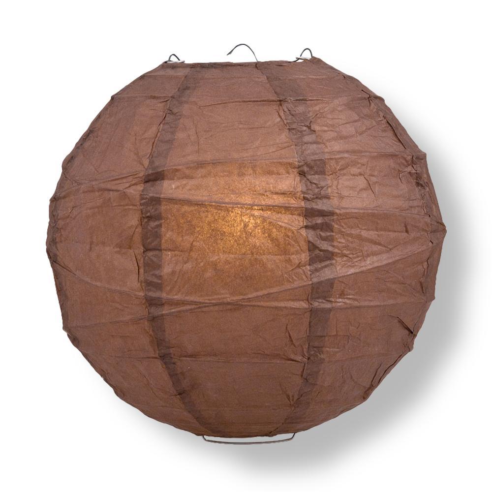 8" Brown Round Paper Lantern, Crisscross Ribbing, Chinese Hanging Wedding & Party Decoration - AsianImportStore.com - B2B Wholesale Lighting and Decor