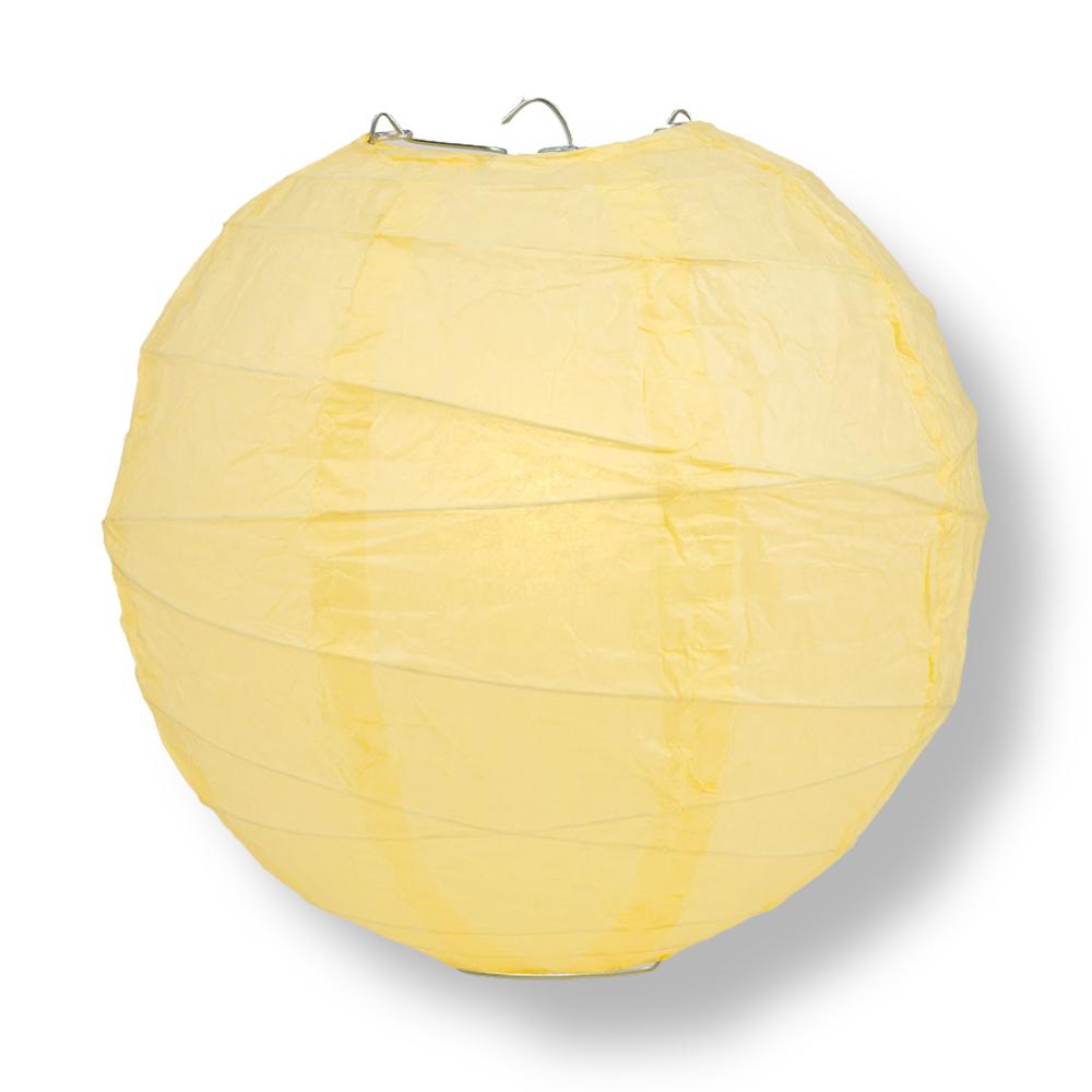 8" Lemon Yellow Chiffon Round Paper Lantern, Crisscross Ribbing, Chinese Hanging Wedding & Party Decoration - AsianImportStore.com - B2B Wholesale Lighting and Decor