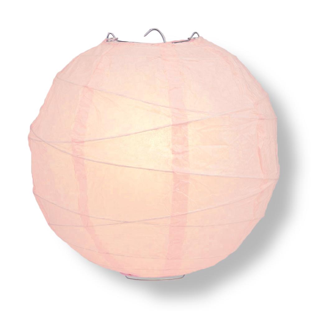 24" Rose Quartz Pink Round Paper Lantern, Crisscross Ribbing, Chinese Hanging Wedding & Party Decoration - AsianImportStore.com - B2B Wholesale Lighting and Decor