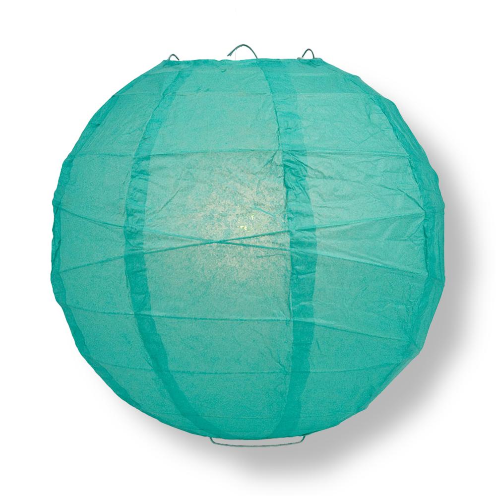 24" Teal Green Round Paper Lantern, Crisscross Ribbing, Chinese Hanging Wedding & Party Decoration - AsianImportStore.com - B2B Wholesale Lighting and Decor