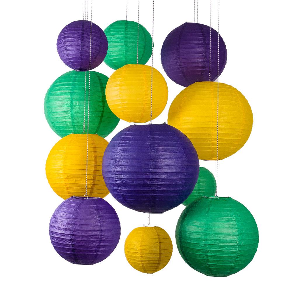 12-pc Mardi Gras Carnaval Colorful Paper Lantern Combo Hanging Decoration Party Pack (No Lighting Included) - AsianImportStore.com - B2B Wholesale Lighting and Decor