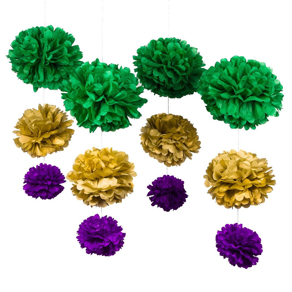  12-pc Cinco de Mayo Green Carnaval EZ-Fluff Tissue Paper Pom Poms Flowers Hanging Decoration Party Pack - AsianImportStore.com - B2B Wholesale Lighting and Decor